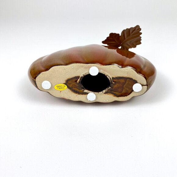 Ceramic Pumpkin with Metal Leaf Fun Festive Home Decoration Shelf Sitter 5.25" - Picture 12 of 12